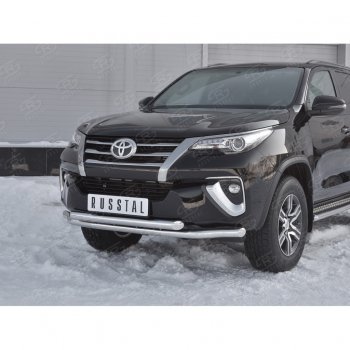 33 299 р. Защита переднего бампера (2 трубыØ63 мм, нержавейка) SLITKOFF Toyota Highlander XU50 дорестайлинг (2013-2017)  с доставкой в г. Новочеркасск. Увеличить фотографию 2