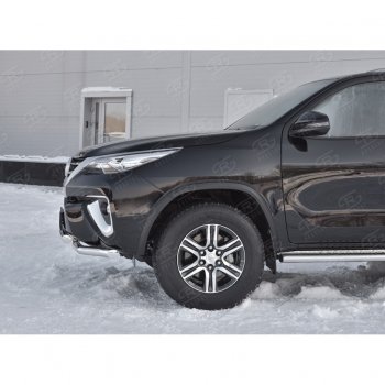 Защита переднего бампера (2 трубыØ63 мм, нержавейка) SLITKOFF Toyota Highlander XU50 дорестайлинг (2013-2017)