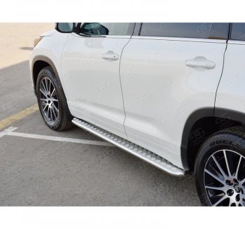 16 599 р. Широкая защита порогов с трубой диаметром 42 мм Russtal v2 Toyota Highlander XU50 дорестайлинг (2013-2017)  с доставкой в г. Новочеркасск. Увеличить фотографию 1