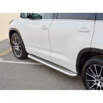 38 999 р. Порожки для ног (Ø63 мм) SLITKOFF  Toyota Highlander  XU50 (2016-2020) рестайлинг (лист - нержавейка, профиль - нержавейка)  с доставкой в г. Новочеркасск. Увеличить фотографию 3