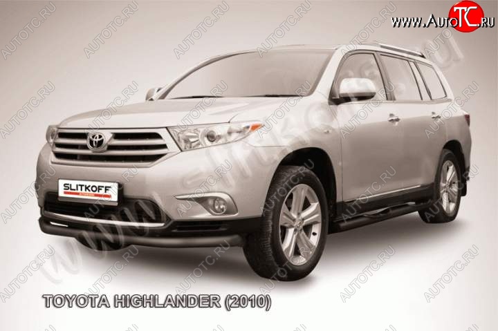 7 949 р. защита переднего бампера Slitkoff Toyota Highlander XU40 рестайлинг (2010-2013) (Цвет: серебристый)  с доставкой в г. Новочеркасск