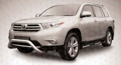 Усиленная низкая защита переднего бампера из трубы диаметром 76 мм Slitkoff Toyota Highlander XU40 рестайлинг (2010-2013)