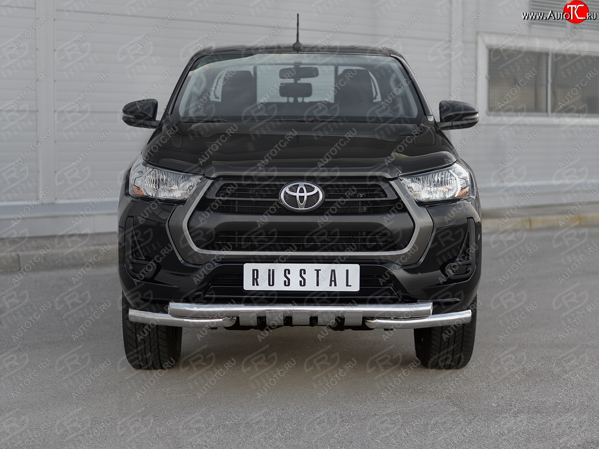 24 399 р. Защита переднего бампера (Ø63 мм с клыками, нержавейка) SLITKOFF  Toyota Hilux  AN120 (2020-2024) 2-ой рестайлинг  с доставкой в г. Новочеркасск