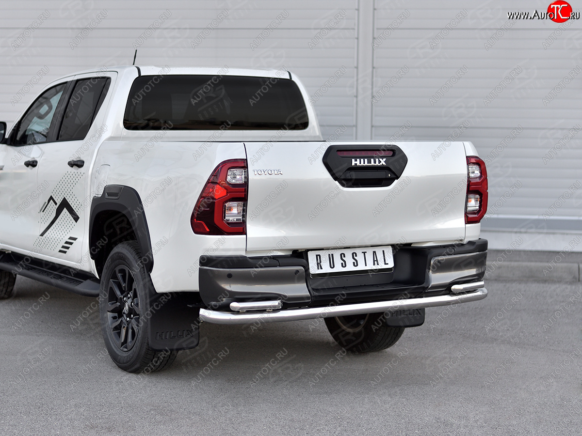 17 999 р. Защита заднего бампера (2 трубы Ø63 и 42 мм, нержавейка, BLACK ONYX) SLITKOFF  Toyota Hilux  AN120 (2020-2025) 2-ой рестайлинг (полированная нержавейка)  с доставкой в г. Новочеркасск