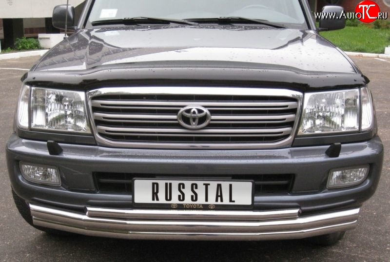 21 999 р. Тройная защита переднего бампера Russtal из труб диаметром по 63 мм  Toyota Land Cruiser  100 (1998-2007) дорестайлинг, 1-ый рестайлинг, 2-ой рестайлинг  с доставкой в г. Новочеркасск