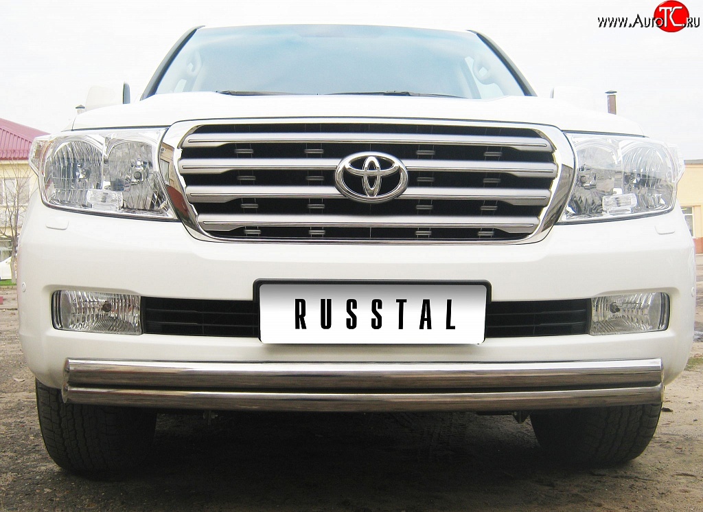 17 749 р. Защита переднего бампера (2 трубыØ63 мм, нержавейка) Russtal Toyota Land Cruiser 100 2-ой рестайлинг (2005-2007)  с доставкой в г. Новочеркасск