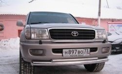 17 449 р. Защита переднего бампера (2 трубыØ76 и 42 мм, нержавейка) Russtal  Toyota Land Cruiser  100 (1998-2007) дорестайлинг, 1-ый рестайлинг, 2-ой рестайлинг  с доставкой в г. Новочеркасск. Увеличить фотографию 1