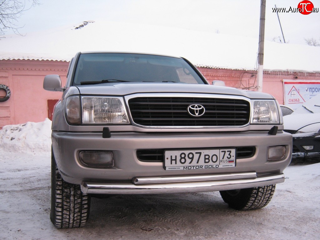 17 449 р. Защита переднего бампера (2 трубыØ76 и 42 мм, нержавейка) Russtal Toyota Land Cruiser 100 2-ой рестайлинг (2005-2007)  с доставкой в г. Новочеркасск