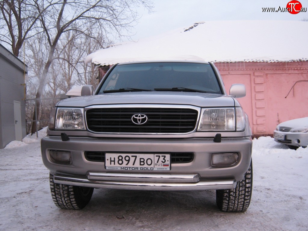 20 799 р. Защита переднего бампера (2 трубыØ76 и 63 мм, нержавейка) Russtal Toyota Land Cruiser 100 2-ой рестайлинг (2005-2007)  с доставкой в г. Новочеркасск