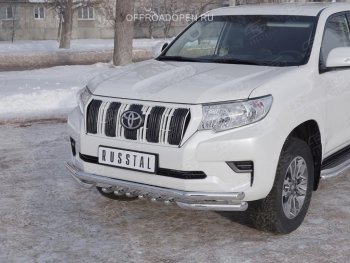 27 999 р. Защита переднего бампера (Ø63 мм c зубами Ø42, нержавейка) SLITKOFF Toyota Land Cruiser Prado J150 2-ой рестайлинг (2017-2020)  с доставкой в г. Новочеркасск. Увеличить фотографию 2