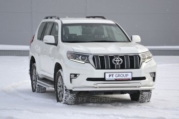 31 549 р. Защита переднего бампера двойная из труб d63/63 мм Petroil Tuning Toyota Land Cruiser Prado J150 2-ой рестайлинг (2017-2020) (Нержавеющая полированная сталь)  с доставкой в г. Новочеркасск. Увеличить фотографию 2