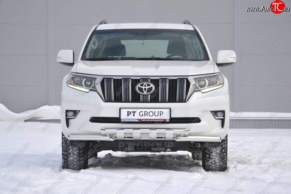 34 999 р. Защита переднего бампера на Petroil Tuning (диаметр 63 и 63) Toyota Land Cruiser Prado J150 2-ой рестайлинг (2017-2020) (Нержавеющая полированная сталь)  с доставкой в г. Новочеркасск