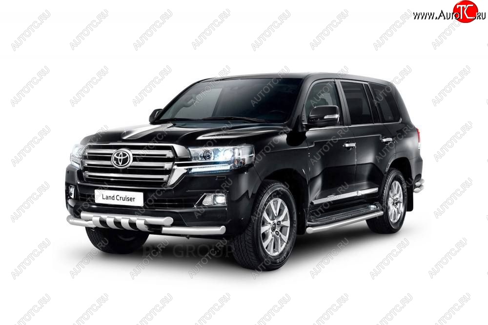 30 999 р. Защита порогов из трубы Ø63 Petroil Tuning Toyota Land Cruiser 200 2-ой рестайлинг (2015-2021) (Нержавеющая полированная сталь)  с доставкой в г. Новочеркасск