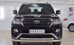 24 849 р. Защита переднего бампера (2 трубыØ76 и 63 мм, нержавейка) SLITKOFF Toyota Land Cruiser 200 2-ой рестайлинг (2015-2021)  с доставкой в г. Новочеркасск. Увеличить фотографию 1