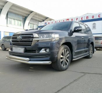 20 699 р. Защита переднего бампера (2 трубыØ76 и 63 мм, нержавейка) SLITKOFF Toyota Land Cruiser 200 2-ой рестайлинг (2015-2021)  с доставкой в г. Новочеркасск. Увеличить фотографию 2