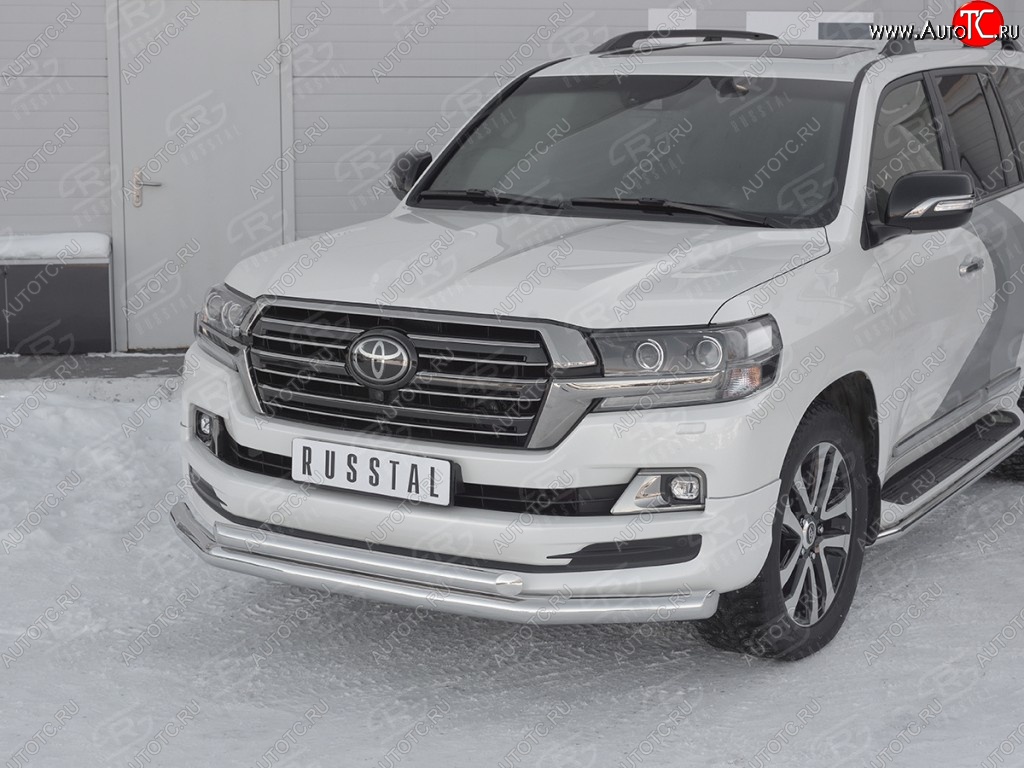 20 699 р. Защита переднего бампера (2 трубыØ76 и 63 мм, нержавейка) SLITKOFF Toyota Land Cruiser 200 2-ой рестайлинг (2015-2021)  с доставкой в г. Новочеркасск