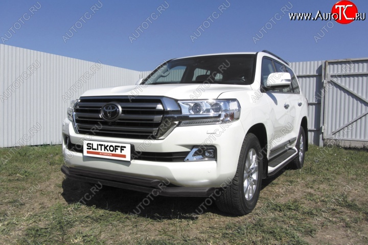 12 949 р. Защита переднего бампер Slitkoff  Toyota Land Cruiser  200 (2015-2021) 2-ой рестайлинг (Цвет: серебристый)  с доставкой в г. Новочеркасск