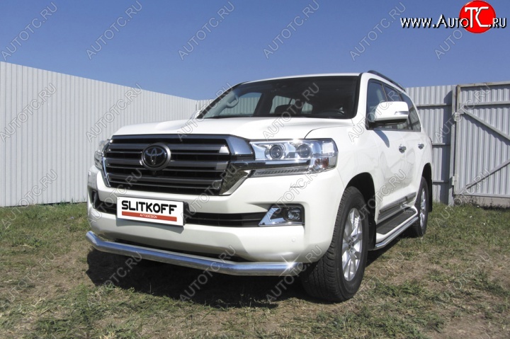 12 399 р. Одинарная защита переднего бампера диаметром 57 мм Slitkoff Toyota Land Cruiser 200 2-ой рестайлинг (2015-2021) (Цвет: нержавеющая полированная сталь)  с доставкой в г. Новочеркасск