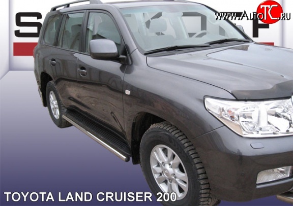 12 649 р. Защита штатных порогов из круглой трубы диаметром 57 мм Slitkoff  Toyota Land Cruiser  200 (2007-2012) дорестайлинг (Цвет: нержавеющая полированная сталь)  с доставкой в г. Новочеркасск