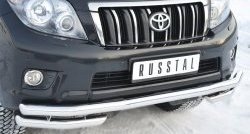 20 999 р. Защита переднего бампера (Ø63 мм с углами, нержавейка) SLITKOFF  Toyota Land Cruiser Prado  J150 (2009-2013) дорестайлинг  с доставкой в г. Новочеркасск. Увеличить фотографию 2