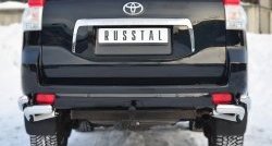 Защита заднего бампера (2 трубы Ø76 и 63 мм уголки, нержавейка) Russtal Toyota Land Cruiser Prado J150 дорестайлинг (2009-2013)