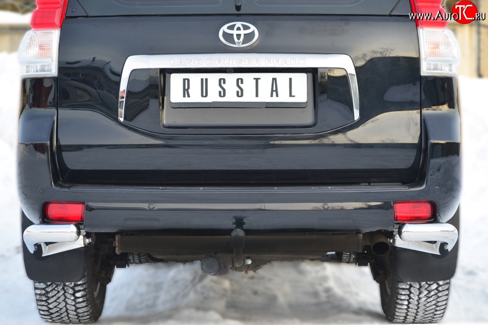 14 699 р. Защита заднего бампера (Ø76 мм уголки, нержавейка) Russtal Toyota Land Cruiser Prado J150 дорестайлинг (2009-2013)  с доставкой в г. Новочеркасск