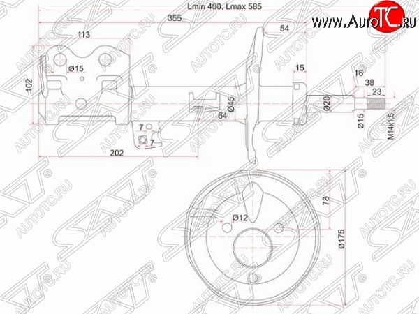 3 699 р. Правый амортизатор передний SAT Toyota Prius XW20 дорестайлинг (2003-2005)  с доставкой в г. Новочеркасск