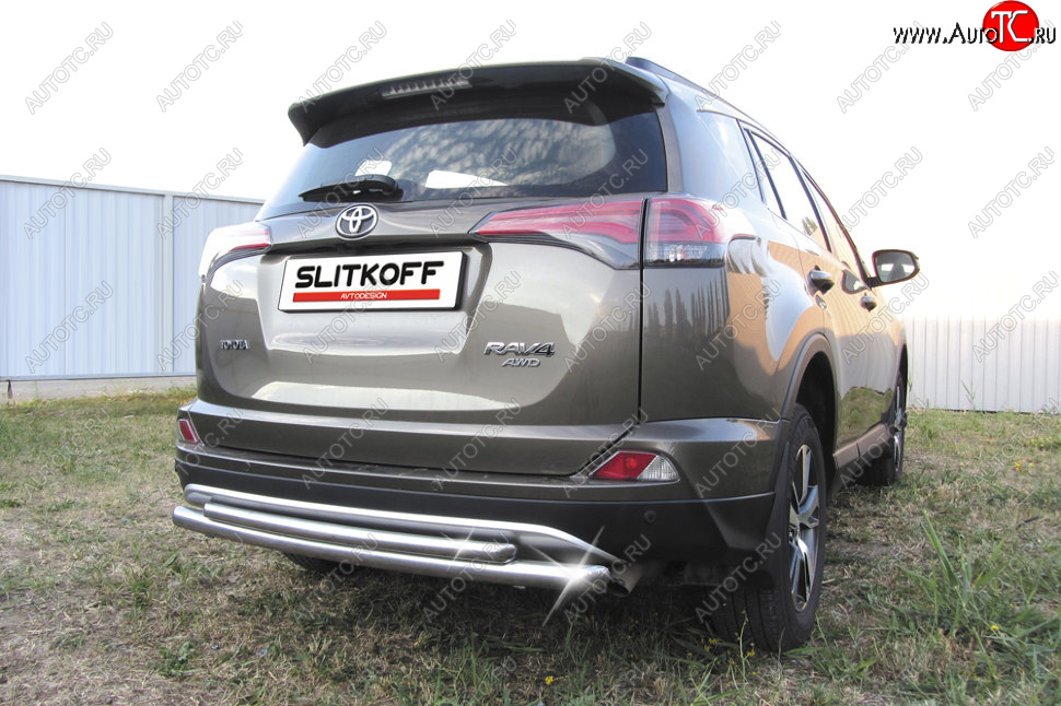 10 999 р. Защита заднего бампера Slitkoff (Ø57 и 42 мм, радиусная)  Toyota RAV4  XA40 (2015-2019) 5 дв. рестайлинг (Нержавейка полированная)  с доставкой в г. Новочеркасск