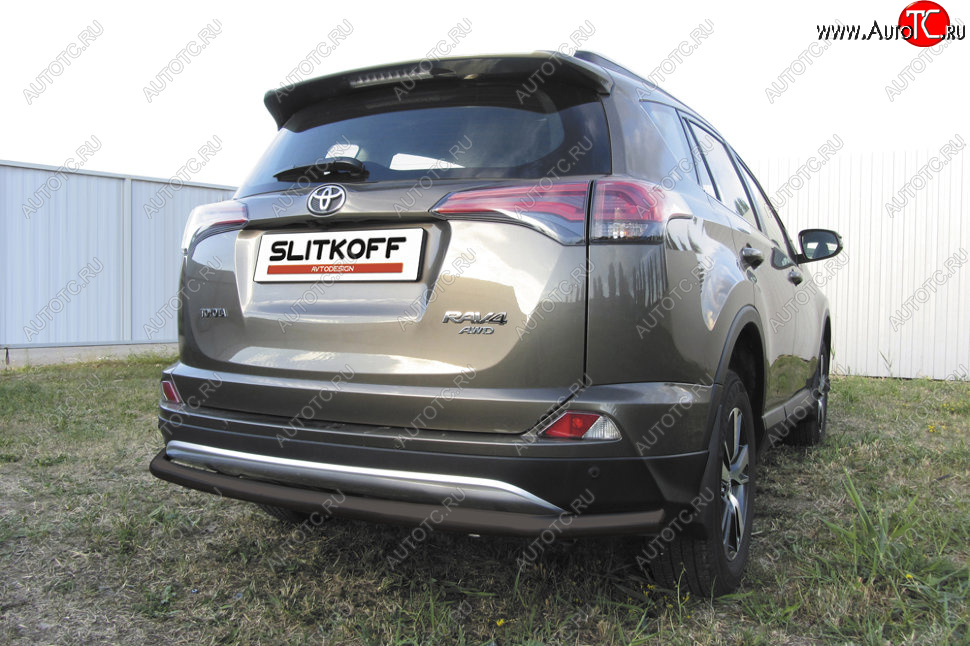 7 199 р. Защита заднего бампера Slitkoff (Ø57 мм, длинная)  Toyota RAV4  XA40 (2015-2019) 5 дв. рестайлинг (Сталь с полимерным покрытием в цвет: черный)  с доставкой в г. Новочеркасск