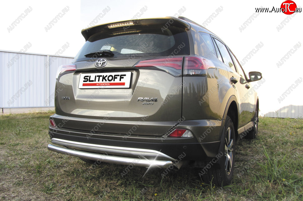 8 999 р. Защита заднего бампера Slitkoff (Ø57 мм, радиусная)  Toyota RAV4  XA40 (2015-2019) 5 дв. рестайлинг (Нержавейка полированная)  с доставкой в г. Новочеркасск