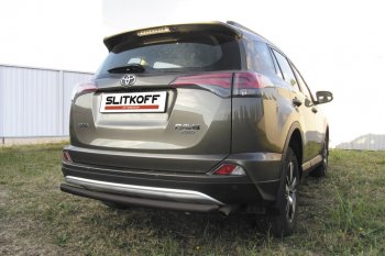 8 999 р. Защита заднего бампера Slitkoff (Ø57 мм, радиусная)  Toyota RAV4  XA40 (2015-2019) 5 дв. рестайлинг (Нержавейка полированная)  с доставкой в г. Новочеркасск. Увеличить фотографию 2