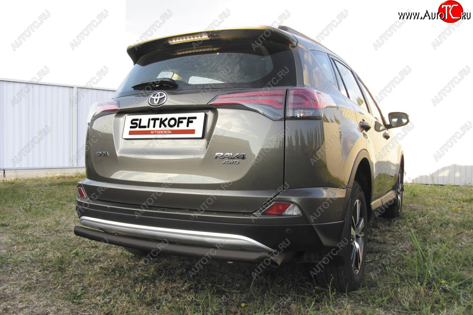 6 399 р. Защита заднего бампера Slitkoff (Ø57 мм, радиусная)  Toyota RAV4  XA40 (2015-2019) 5 дв. рестайлинг (Сталь с полимерным покрытием в цвет: черный)  с доставкой в г. Новочеркасск