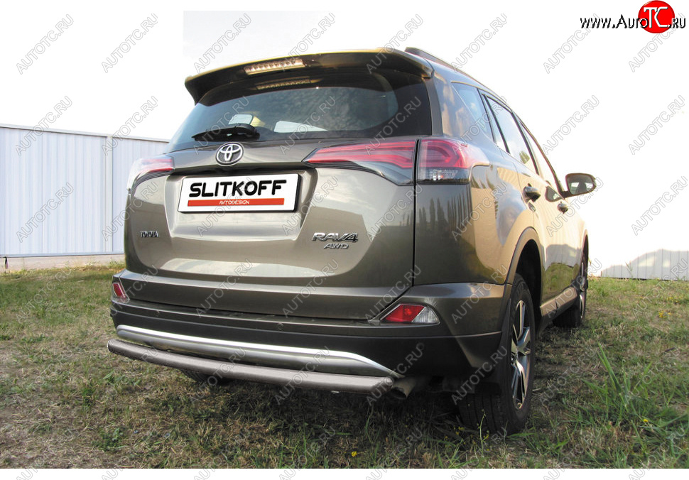 6 399 р. Защита заднего бампера Slitkoff (Ø57 мм, радиусная)  Toyota RAV4  XA40 (2015-2019) 5 дв. рестайлинг (Сталь с полимерным покрытием в цвет: серебристый)  с доставкой в г. Новочеркасск