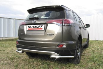 8 849 р. Защита заднего бампера Slitkoff (Ø57 мм, уголки)  Toyota RAV4  XA40 (2015-2019) 5 дв. рестайлинг (Нержавейка полированная)  с доставкой в г. Новочеркасск. Увеличить фотографию 2