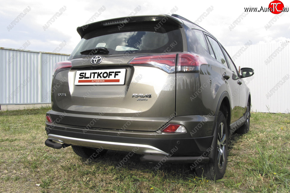 8 849 р. Защита заднего бампера Slitkoff (Ø57 мм, уголки)  Toyota RAV4  XA40 (2015-2019) 5 дв. рестайлинг (Нержавейка полированная)  с доставкой в г. Новочеркасск