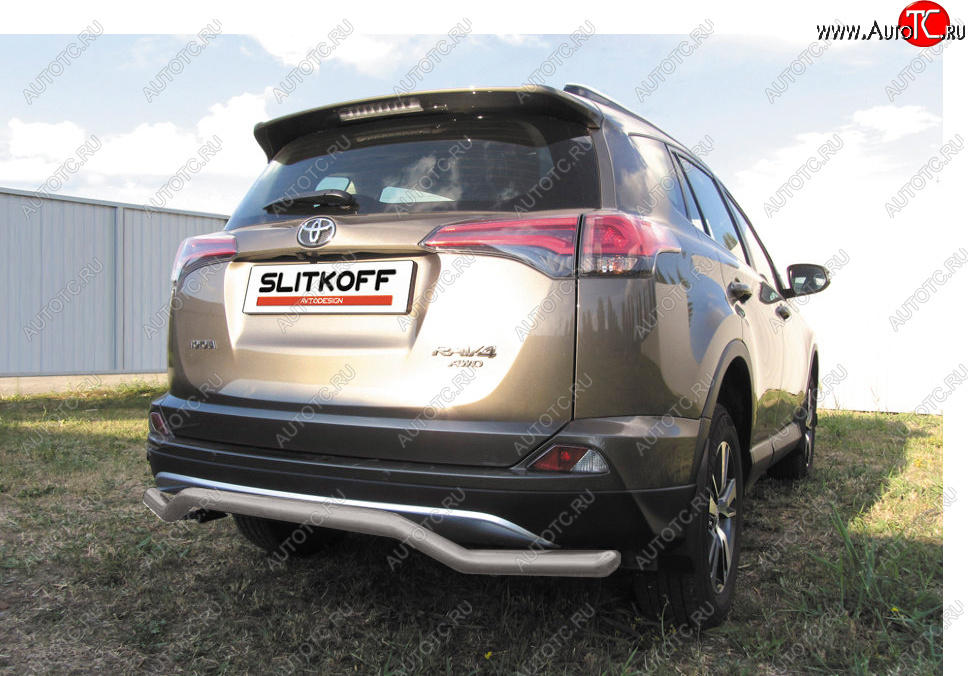 6 799 р. Защита заднего бампера Slitkoff (Ø57 мм, волна)  Toyota RAV4  XA40 (2015-2019) 5 дв. рестайлинг (Сталь с полимерным покрытием в цвет: серебристый)  с доставкой в г. Новочеркасск