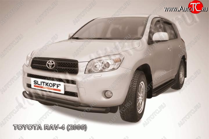 9 999 р. Защита переднего бампер Slitkoff Toyota RAV4 XA305 5 дв. дорестайлинг (2005-2009) (Цвет: серебристый)  с доставкой в г. Новочеркасск