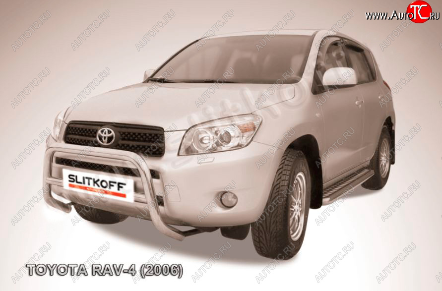 21 999 р. Защита переднего бампера Slitkoff (Ø57 мм, низкая) Toyota RAV4 XA305 5 дв. дорестайлинг (2005-2009) (Нержавейка полированная)  с доставкой в г. Новочеркасск