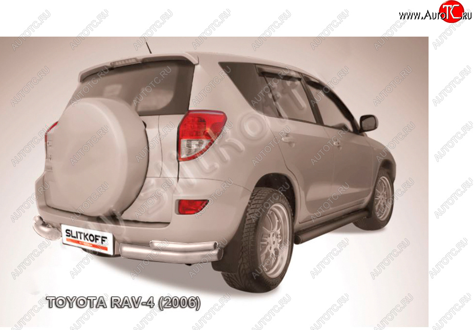 4 999 р. Защита заднего бампера Slitkoff (d57 мм, уголки)  Toyota RAV4  XA305 (2005-2009) 5 дв. дорестайлинг (Сталь с полимерным покрытием в цвет: серебристый)  с доставкой в г. Новочеркасск