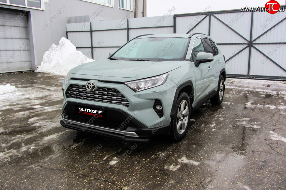 8 299 р. Защита переднего бампера Slitkoff (Ø57 и 42 мм) Toyota RAV4 XA50 5 дв. дорестайлинг (2018-2024) (Сталь с полимерным покрытием в цвет: черный)  с доставкой в г. Новочеркасск