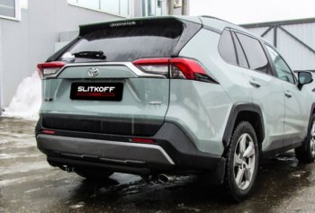 5 499 р. Защита заднего бампера Slitkoff (Ø57 мм) Toyota RAV4 XA50 5 дв. дорестайлинг (2018-2024) (Сталь с полимерным покрытием в цвет: черный)  с доставкой в г. Новочеркасск. Увеличить фотографию 1