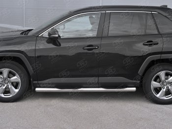 21 599 р. Защита порогов на SLITKOFF труба d76 с накладкой  Toyota RAV4  XA50 (2018-2024) 5 дв. дорестайлинг (защита порогов с закругленными торцами)  с доставкой в г. Новочеркасск. Увеличить фотографию 2