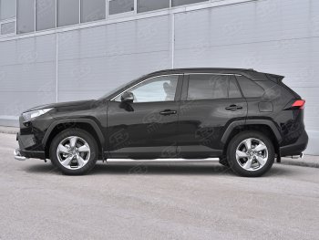 21 599 р. Защита порогов на SLITKOFF труба d76 с накладкой  Toyota RAV4  XA50 (2018-2024) 5 дв. дорестайлинг (защита порогов с закругленными торцами)  с доставкой в г. Новочеркасск. Увеличить фотографию 3