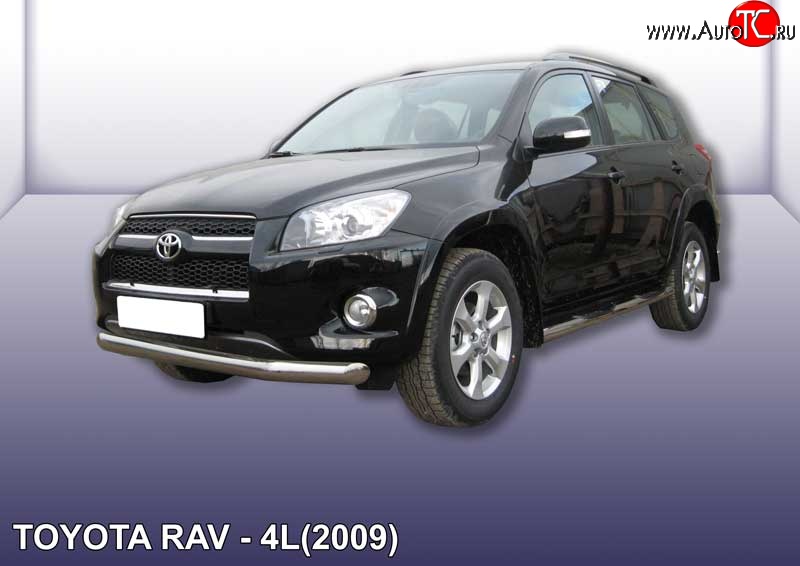 10 549 р. Одинарная защита переднего бампера диаметром 76 мм Slitkoff  Toyota RAV4  XA30 (2009-2010) 5 дв. удлиненный 1-ый рестайлинг (Цвет: нержавеющая полированная сталь)  с доставкой в г. Новочеркасск