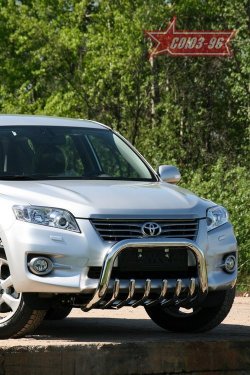 20 969 р. Защита переднего бампера Souz-96 (d76)  Toyota RAV4  XA30 (2010-2013) 5 дв. 2-ой рестайлинг, 5 дв. удлиненный 2-ой рестайлинг  с доставкой в г. Новочеркасск. Увеличить фотографию 1