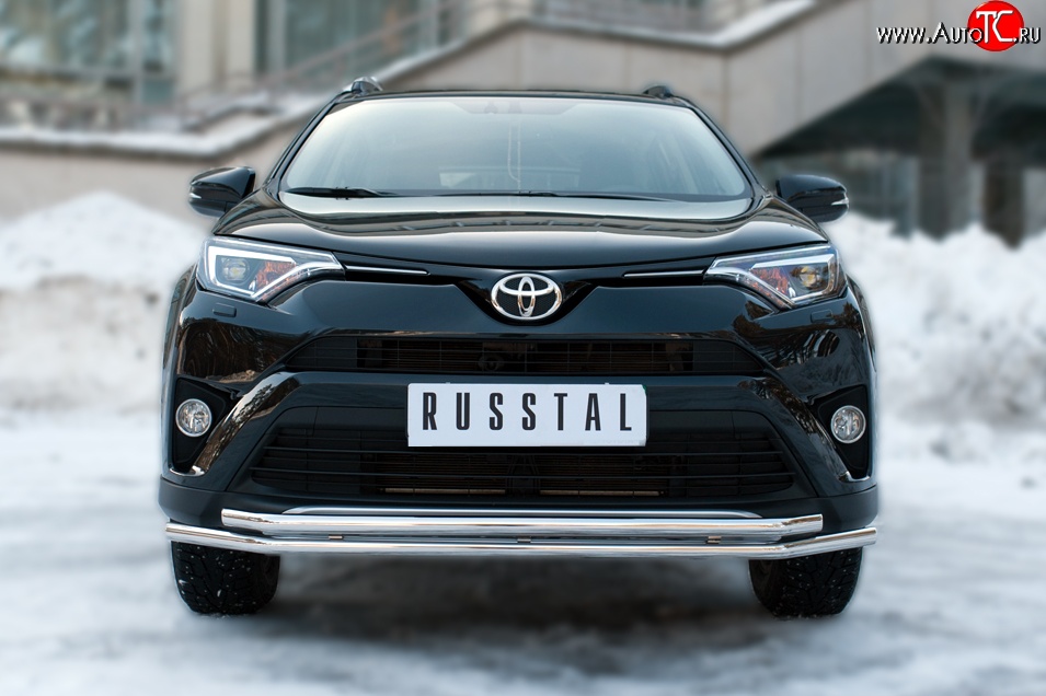 13 549 р. Защита переднего бампера (2 трубыØ42 мм, нержавейка) Russtal Toyota RAV4 XA40 5 дв. рестайлинг (2015-2019)  с доставкой в г. Новочеркасск