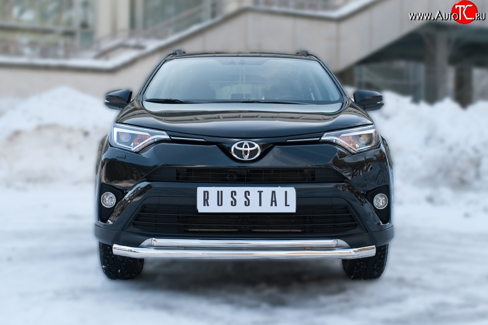 13 499 р. Защита переднего бампера (2 трубыØ63 и 42 мм, нержавейка) Russtal Toyota RAV4 XA40 5 дв. рестайлинг (2015-2019)  с доставкой в г. Новочеркасск