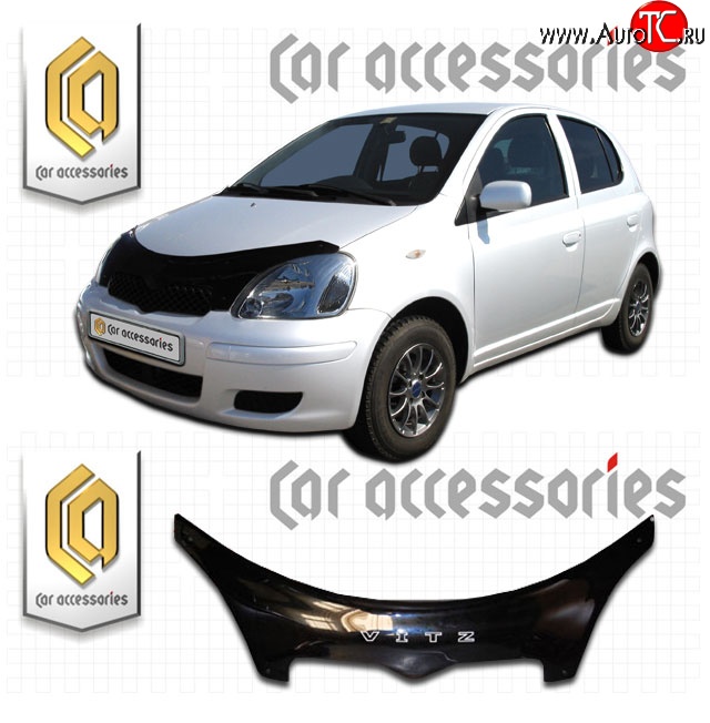 2 699 р. Дефлектор капота CA-Plastic exclusive  Toyota Vitz  XP10 (1998-2005) хэтчбэк 5 дв., хэтчбэк 5 дв. рестайлинг (Classic черный, Без надписи)  с доставкой в г. Новочеркасск