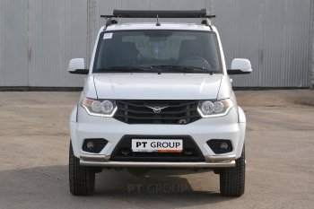 20 999 р. Защита переднего бампера двойная с углами из труб d63/51 мм Petroil Tuning Уаз Патриот 23632 1 рестайлинг пикап (2014-2016) (Нержавеющая полированная сталь)  с доставкой в г. Новочеркасск. Увеличить фотографию 3