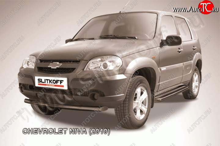 5 999 р. Защита переднего бампер Slitkoff (d57, черная)  Chevrolet Niva  2123 (2009-2020), Лада 2123 (Нива Шевроле) (2009-2021) (Цвет: серебристый)  с доставкой в г. Новочеркасск